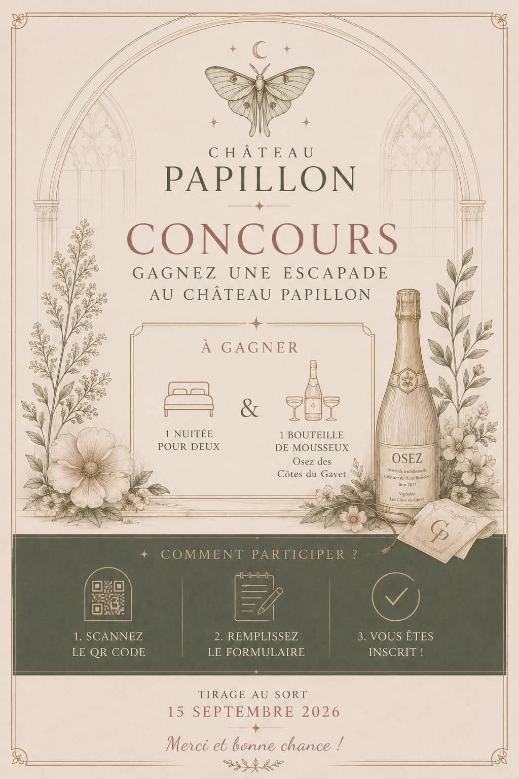 Affiche du concours pour gagner une escapade au Château Papillon