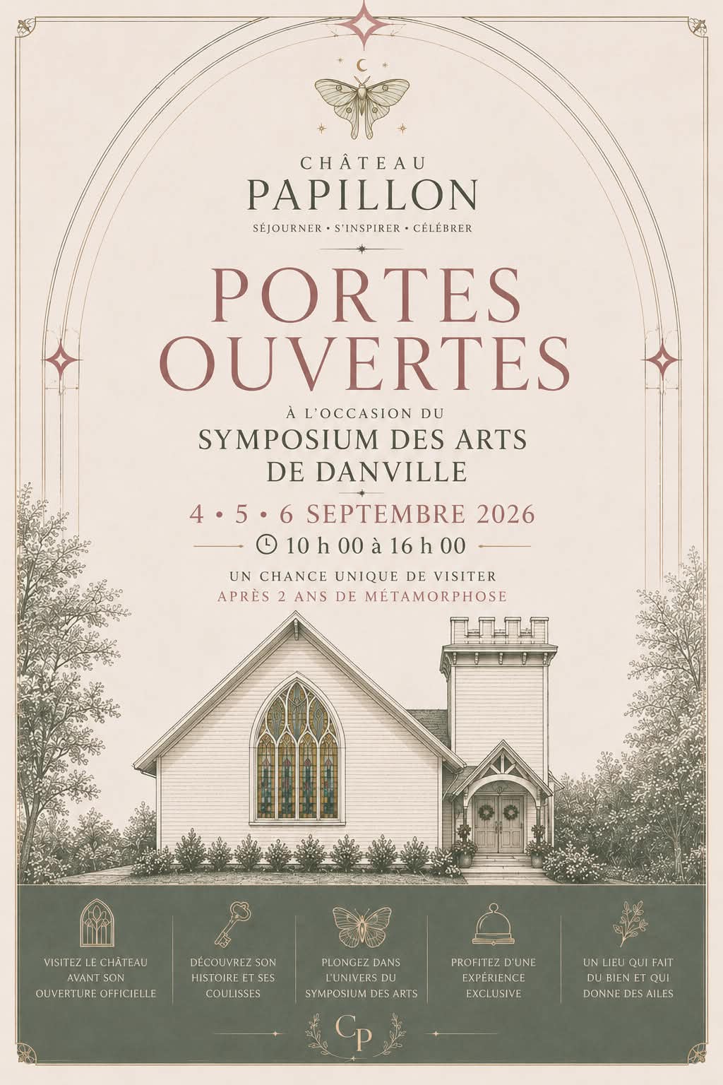 Affiche des portes ouvertes du Château Papillon pour le Symposium des arts de Danville